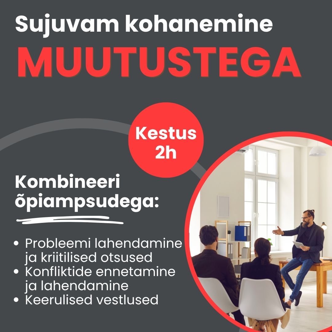 Praktiline õpiamps, mis aitab meeskonnal muutustega rahulikumalt toime tulla. Tutvume ka ADKAR mudeliga, mis aitab mõista, kuidas inimesed muutustega päriselt k